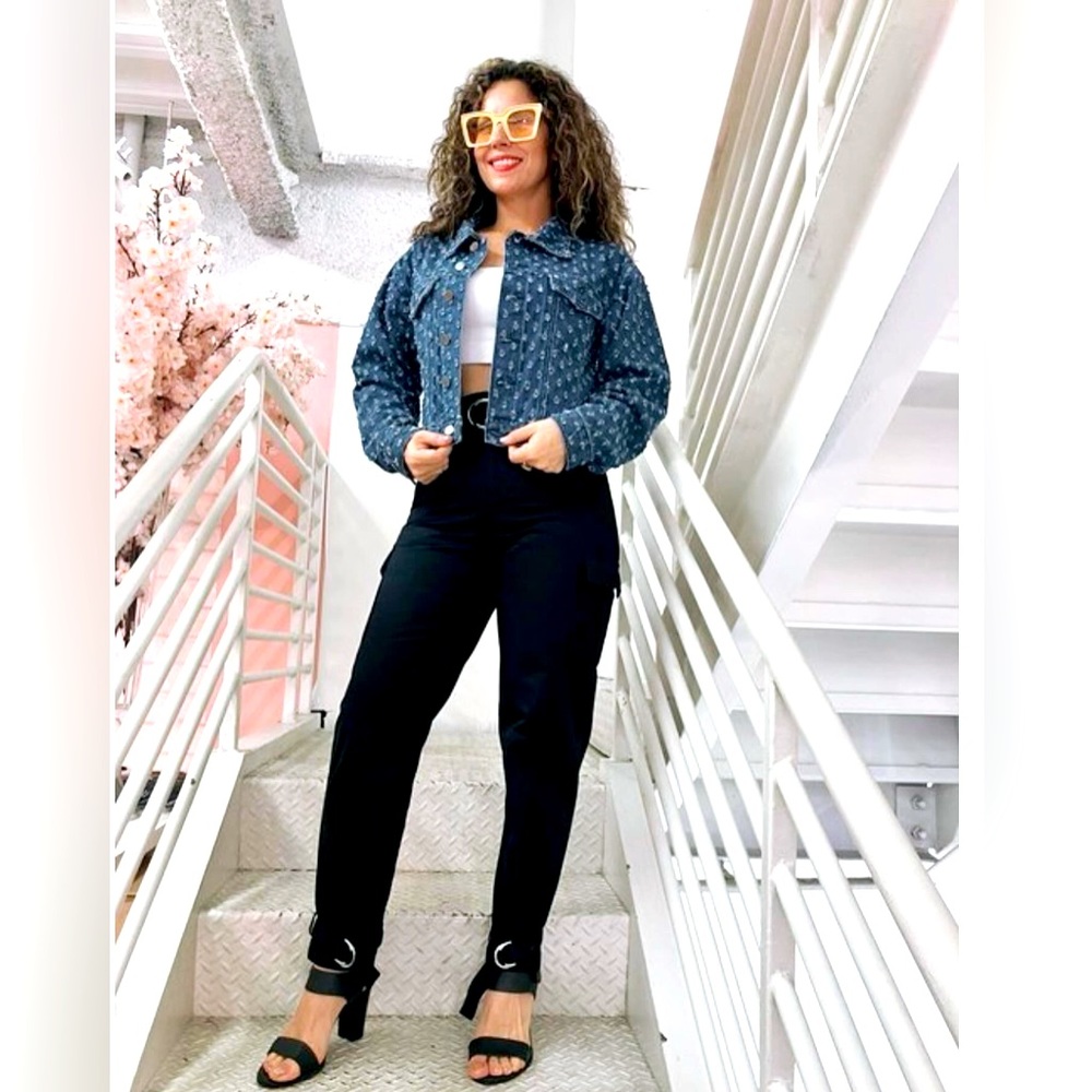 Eyelet Distressed Den Jacket
